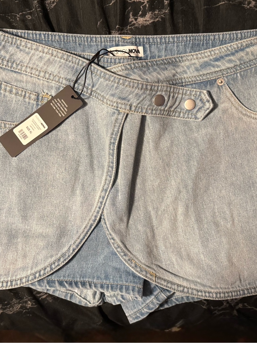 Fashion Nova Light Wash Denim Skort Shorts